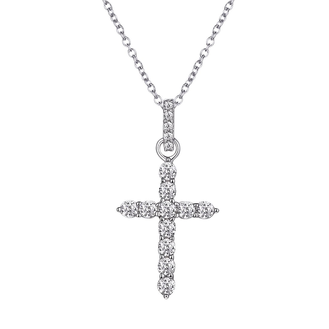 45cm Sterling Silver Cubic Zirconia Cross Necklace