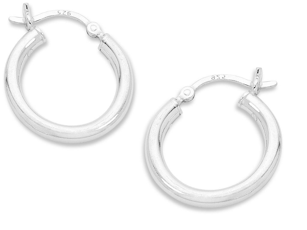 Sterling Silver 15mm Plain Hoop Earrings Earrings Bevilles 