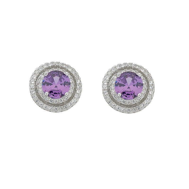 February Birthstone Sterling Silver Purple Cubic Zirconia Halo Earrings Earrings Bevilles 