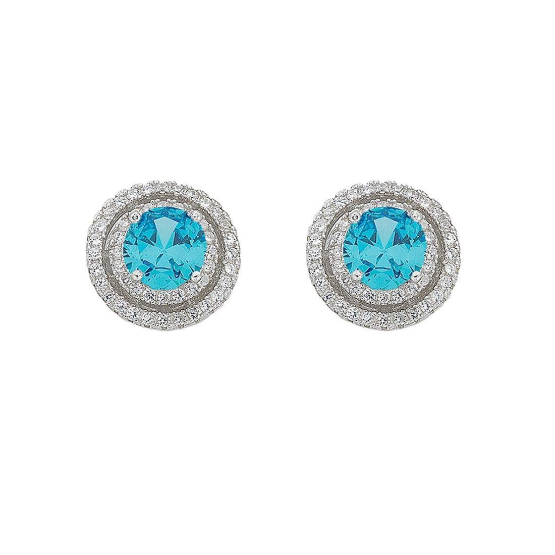 March Birthstone Sterling Silver Light Blue Cubic Zirconia Halo Earrings Earrings Bevilles 