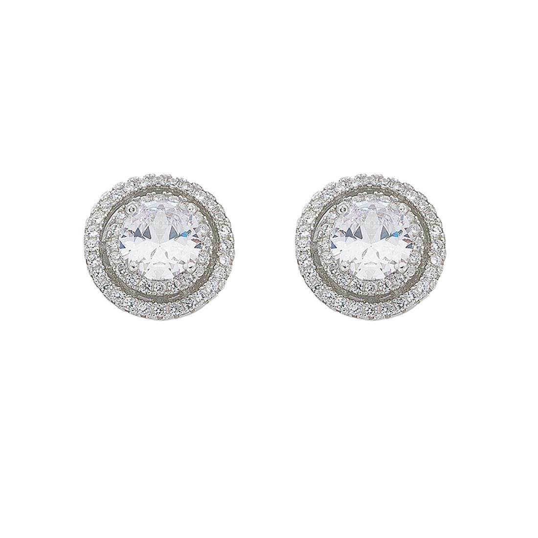 April Birthstone Sterling Silver White Cubic Zirconia Halo Earrings Earrings Bevilles 