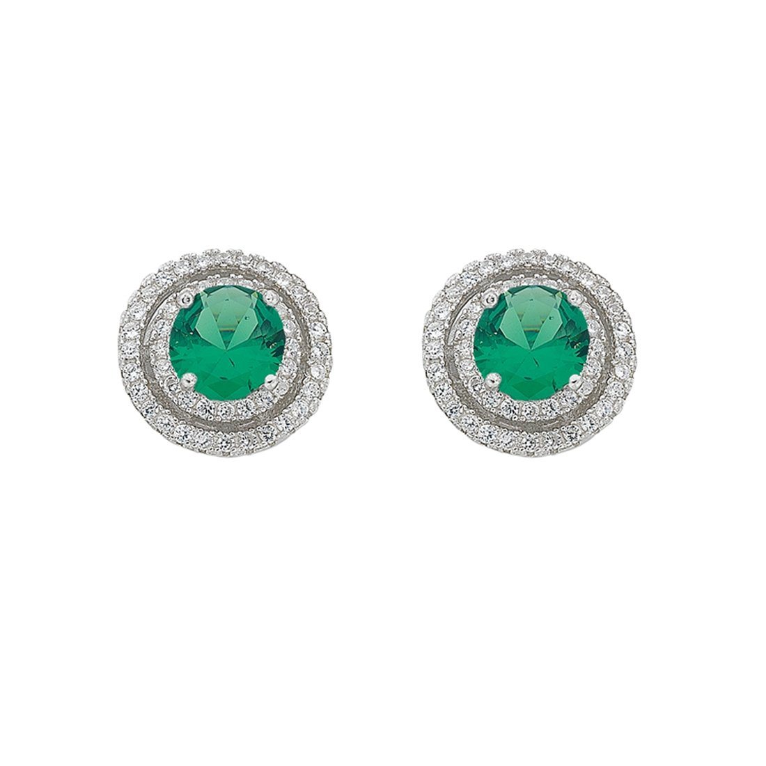 May Birthstone Sterling Silver Green Cubic Zirconia Halo Earrings Earrings Bevilles 