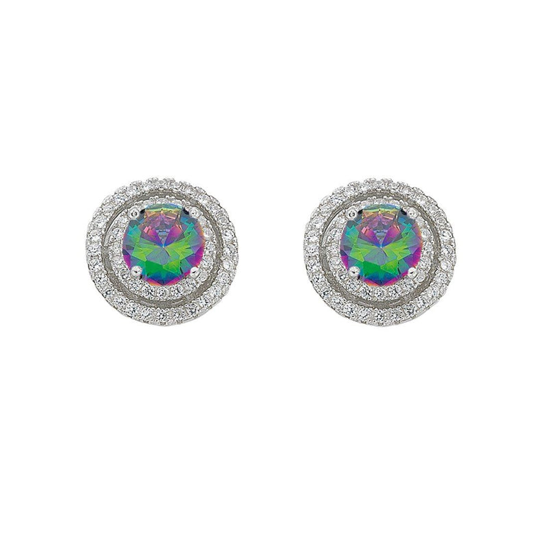 June Birthstone Sterling Silver Mystic Cubic Zirconia Halo Earrings Earrings Bevilles 
