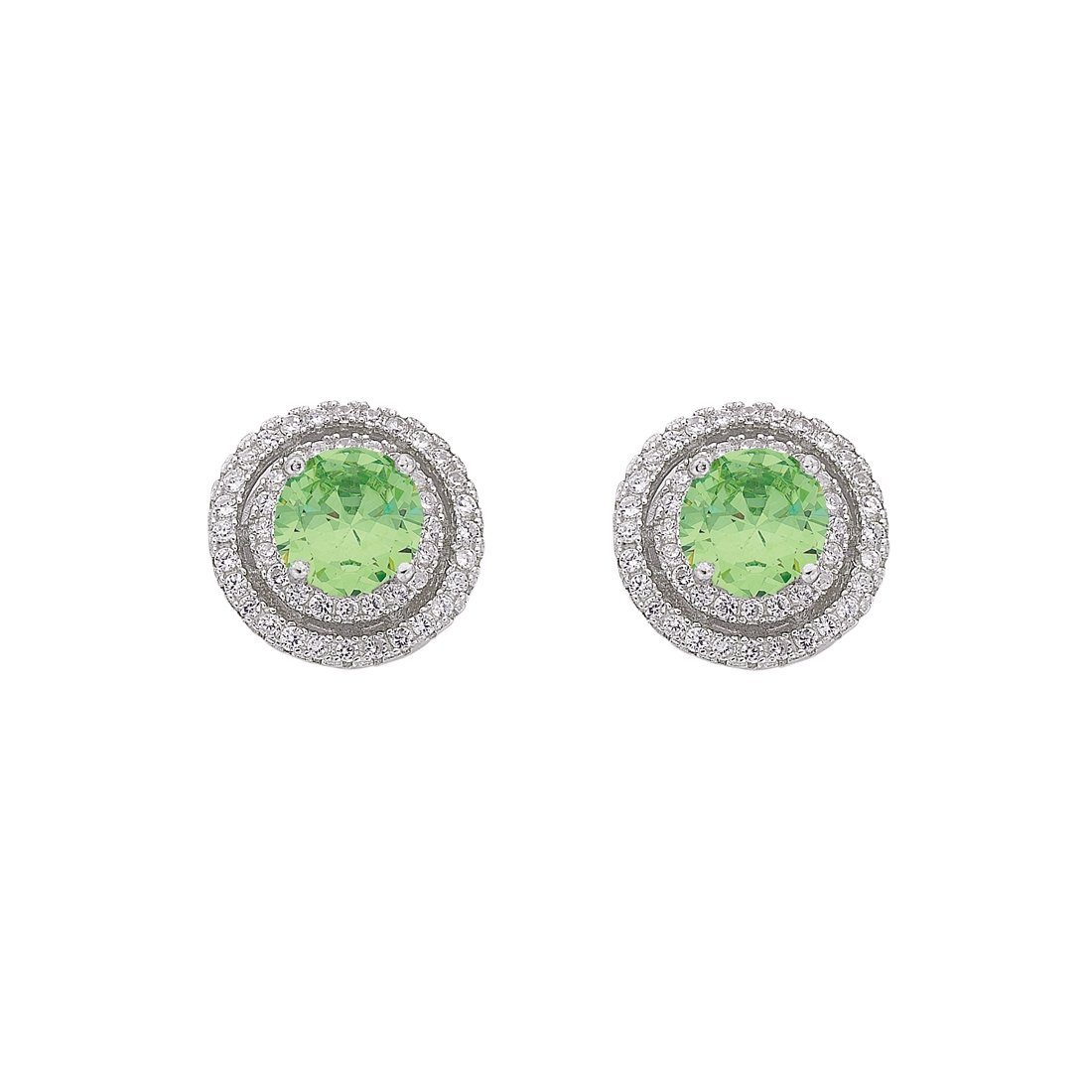 August Birthstone Sterling Silver Light Green Cubic Zirconia Halo Earrings Earrings Bevilles 