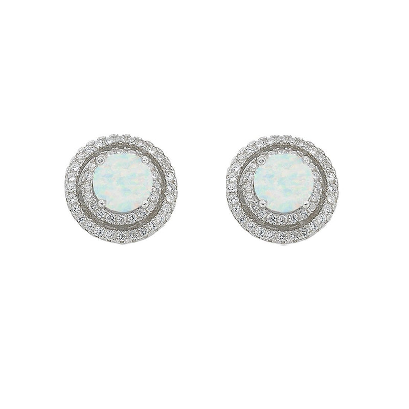 October Birthstone Sterling Silver Synthetic Opal & Cubic Zirconia Halo Earrings Earrings Bevilles 