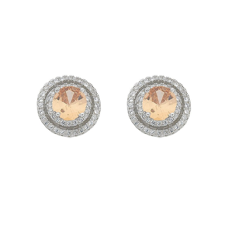 November Birthstone Sterling Silver Topaz Cubic Zirconia Halo Earrings Earrings Bevilles 