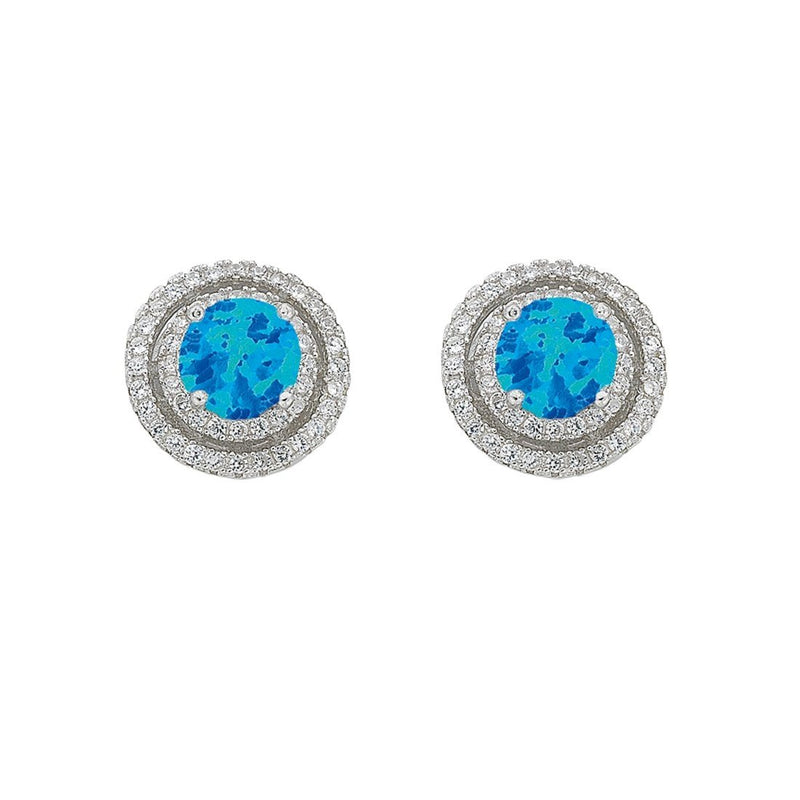 December Birthstone Sterling Silver Synthetic Blue Opal & Cubic Zirconia Halo Earrings Earrings Bevilles 