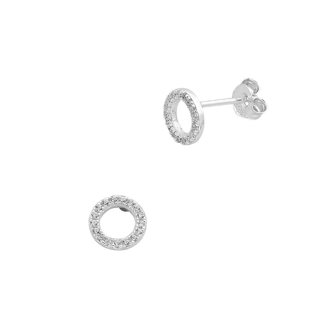 Sterling Silver Cubic Zirconia Open Circle Stud Earrings Earrings Bevilles 