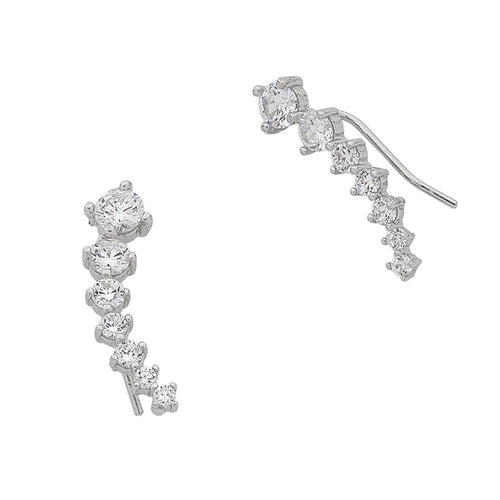 Sterling Silver Cubic Zirconia Curved Climbing Earrings Earrings Bevilles 
