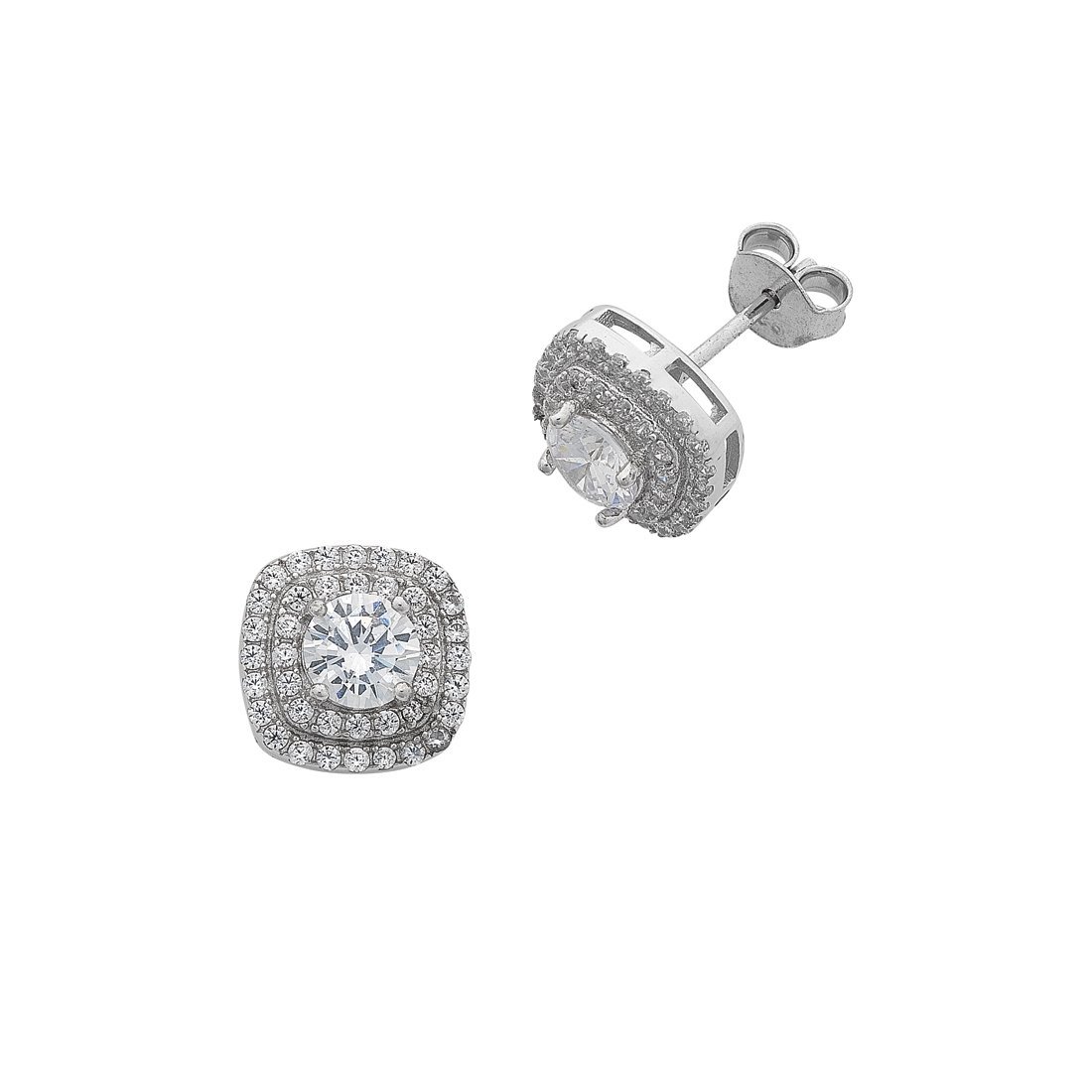 Sterling Silver Cubic Zirconia Double Halo Stud Earrings Earrings Bevilles 