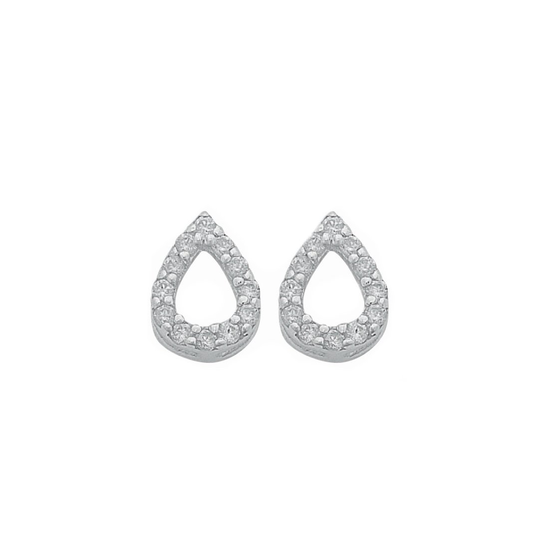 Sterling Silver and Cubic Zirconia Open Pear Stud Earrings Earrings Bevilles 