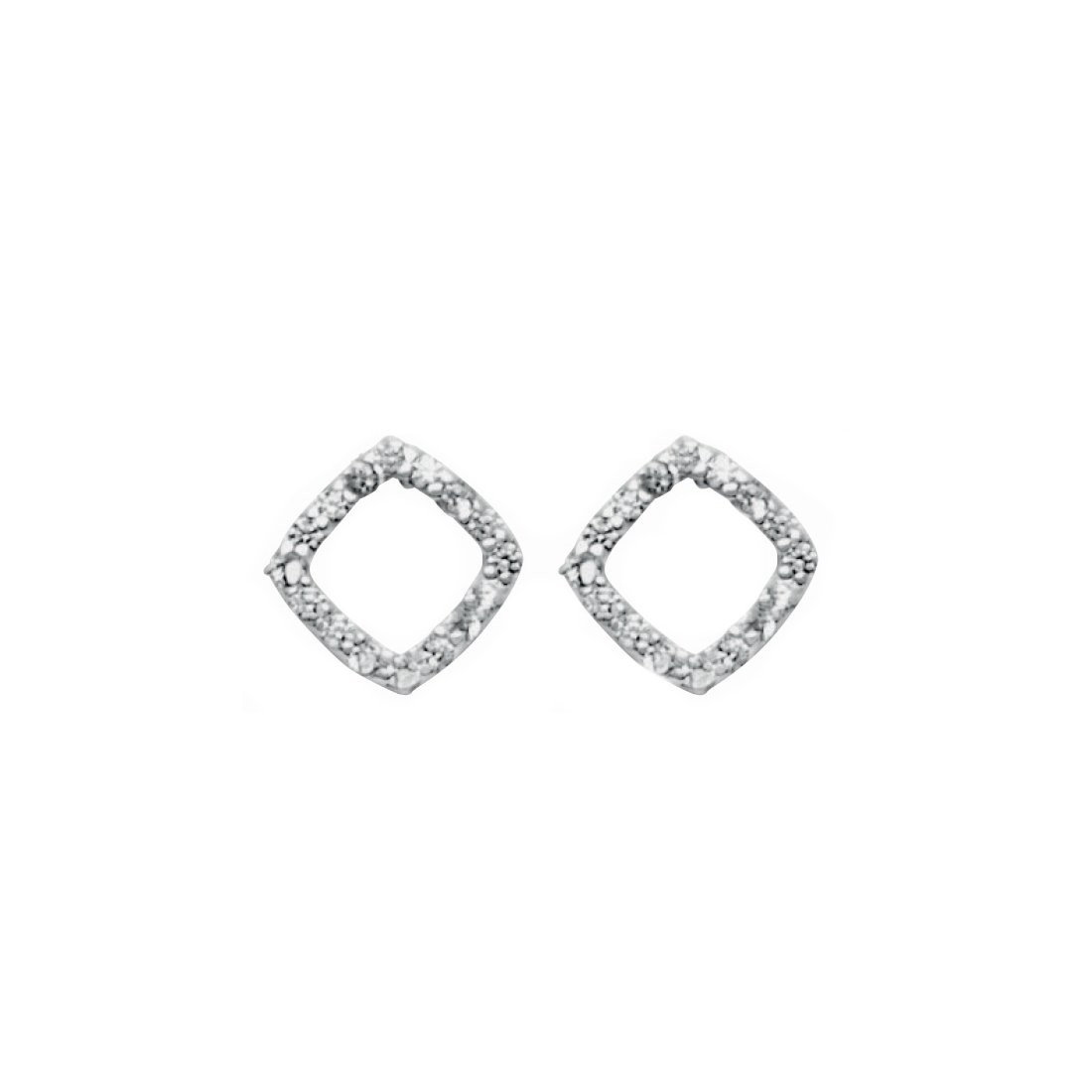 Sterling Silver and Cubic Zirconia Open Square Stud Earrings Earrings Bevilles 