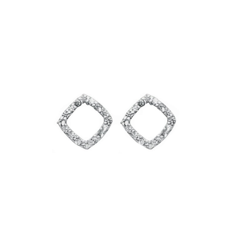 Sterling Silver and Cubic Zirconia Open Square Stud Earrings Earrings Bevilles 