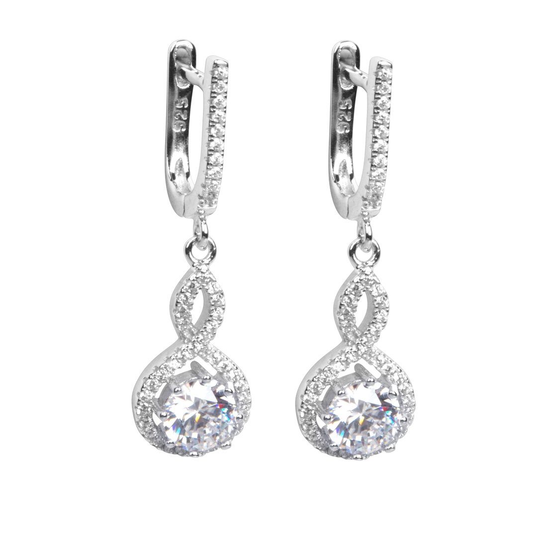 Sterling Silver Cubic Zirconia Loop Drop Earrings Earrings Bevilles 