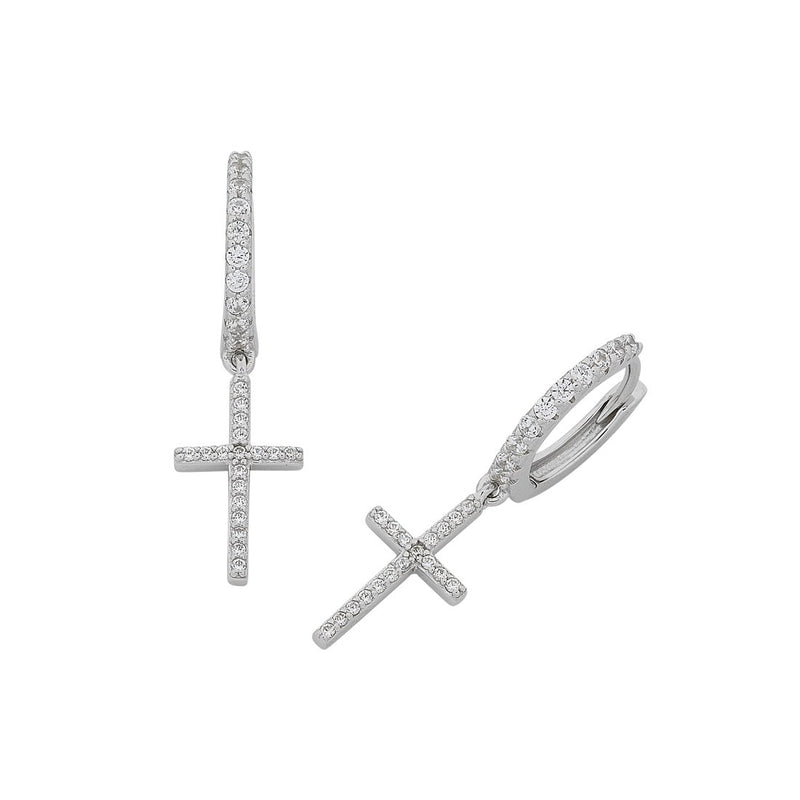 Sterling Silver Cubic Zirconia Cross Drop Earrings Earrings Bevilles 