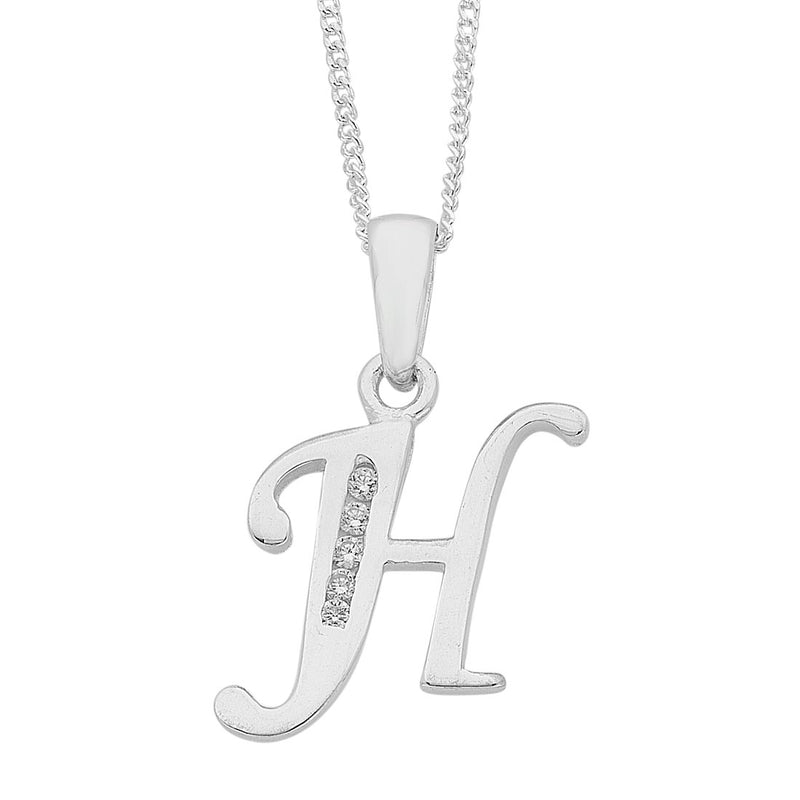 Sterling Silver Cubic Zirconia Initial Necklace Necklaces Bevilles H 