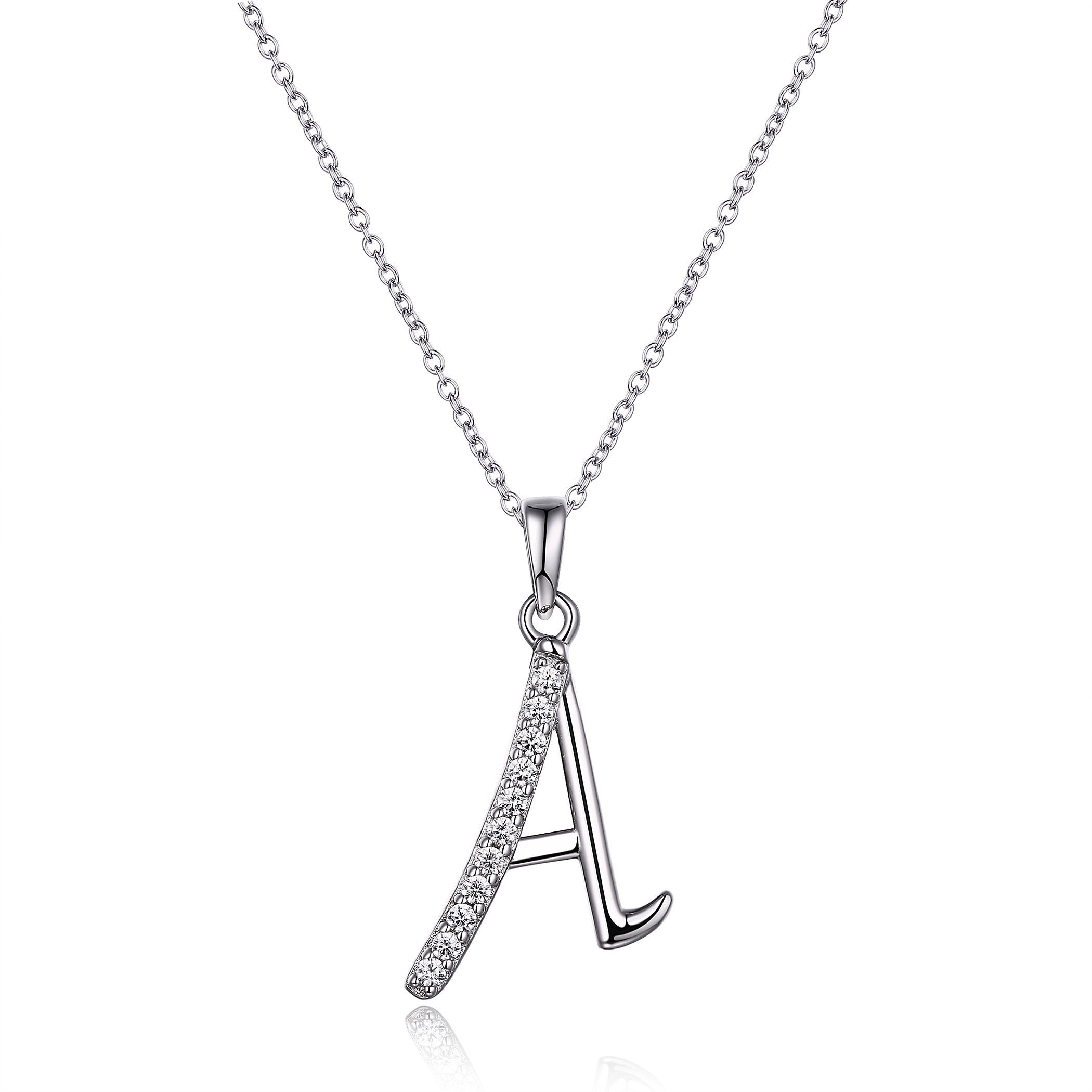 Sterling Silver Cubic Zirconia Initial Necklace - Most Initials Available Necklaces Bevilles A 