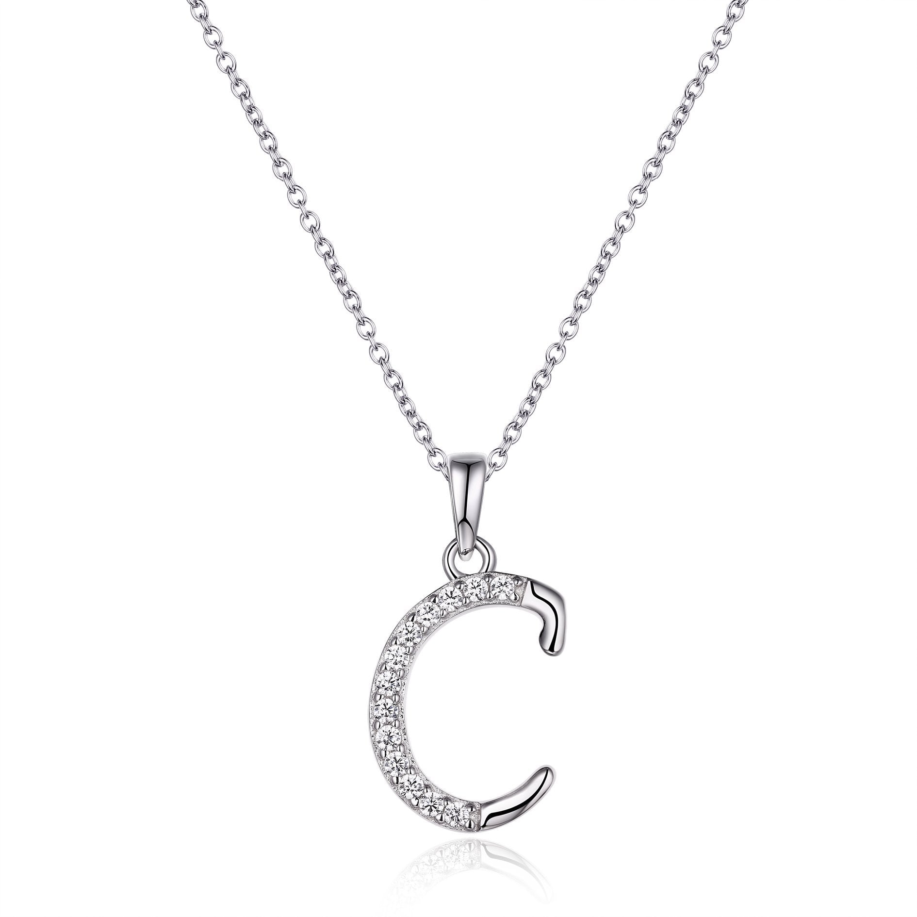 Sterling Silver Cubic Zirconia Initial Necklace - Most Initials Available Necklaces Bevilles C 