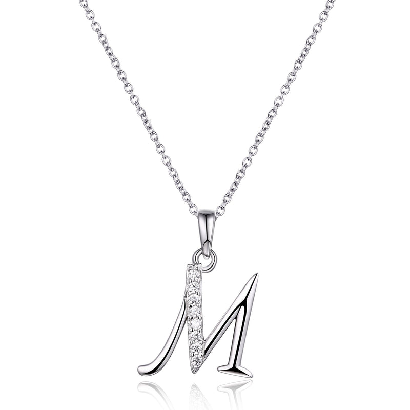 Sterling Silver Cubic Zirconia Initial Necklace - Most Initials Available Necklaces Bevilles M 