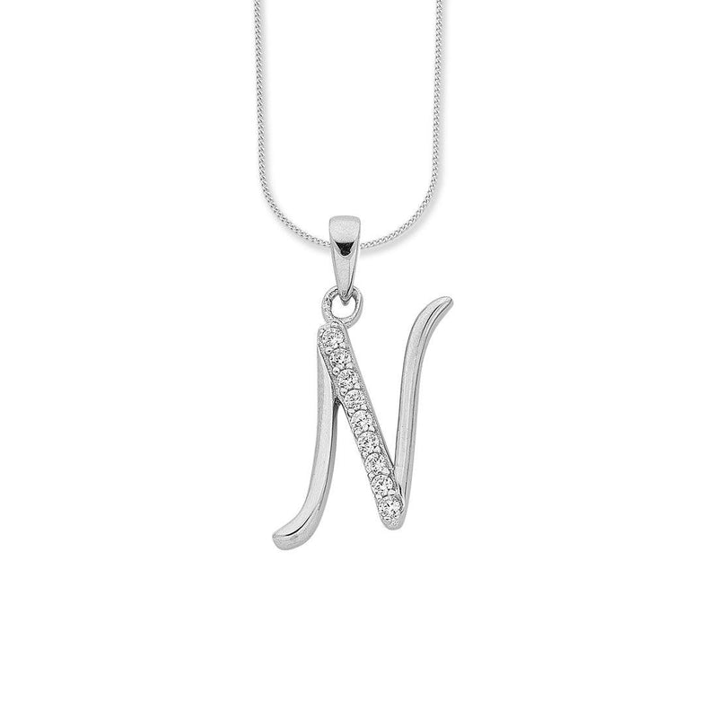 Sterling Silver Cubic Zirconia Initial Necklace - Most Initials Available Necklaces Bevilles N 
