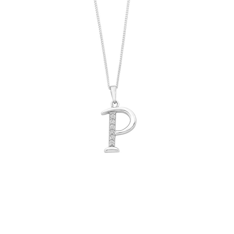 Sterling Silver Cubic Zirconia Initial Necklace - Most Initials Available Necklaces Bevilles P 