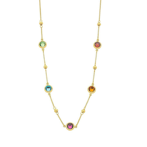 9ct Yellow Gold Silver Infused Multi Colour Crystal Necklace 50cm Necklaces Bevilles 