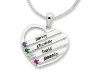 Personalised Sterling Silver Heart Shape Birthstone Name Necklace Necklaces Bevilles 