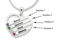 Personalised Sterling Silver Heart Shape Birthstone Name Necklace Necklaces Bevilles 