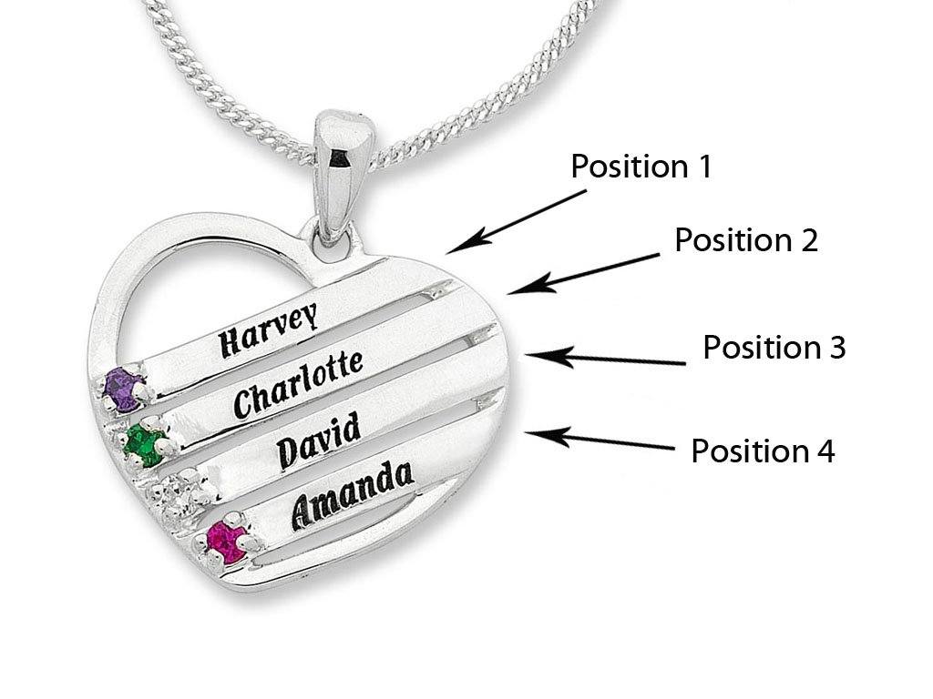 Personalised Sterling Silver Heart Shape Birthstone Name Necklace Necklaces Bevilles 