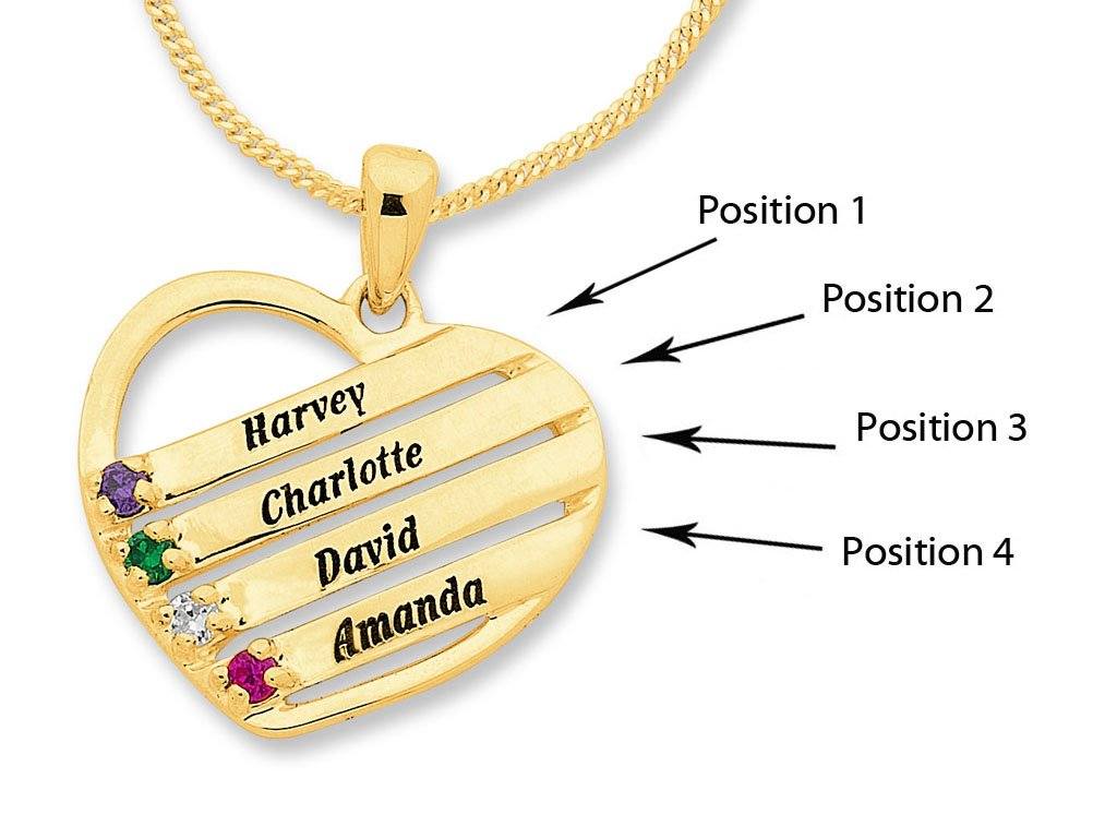 Personalised Heart Shape Birthstone Name Necklace 9ct Gold Necklaces Bevilles 