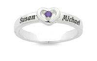Personalised Sterling Silver Heart Birthstone Name Ring Rings Bevilles 