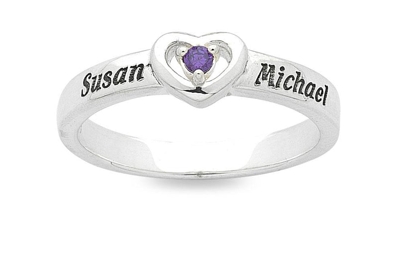 Personalised Sterling Silver Heart Birthstone Name Ring Rings Bevilles 