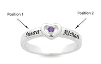 Personalised Sterling Silver Heart Birthstone Name Ring Rings Bevilles 