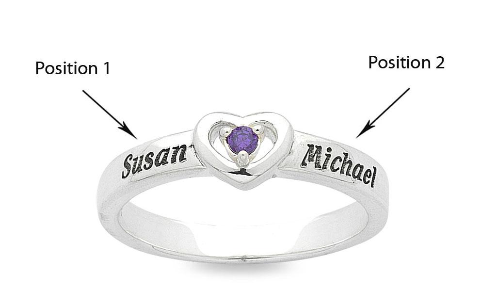 Personalised Sterling Silver Heart Birthstone Name Ring Rings Bevilles 