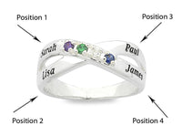 Personalised Sterling Silver Cross Over Birthstone Name Ring Rings Bevilles 