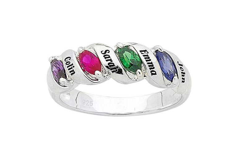 Personalised 4 Birthstone Name Ring Sterling Silver Rings Bevilles 
